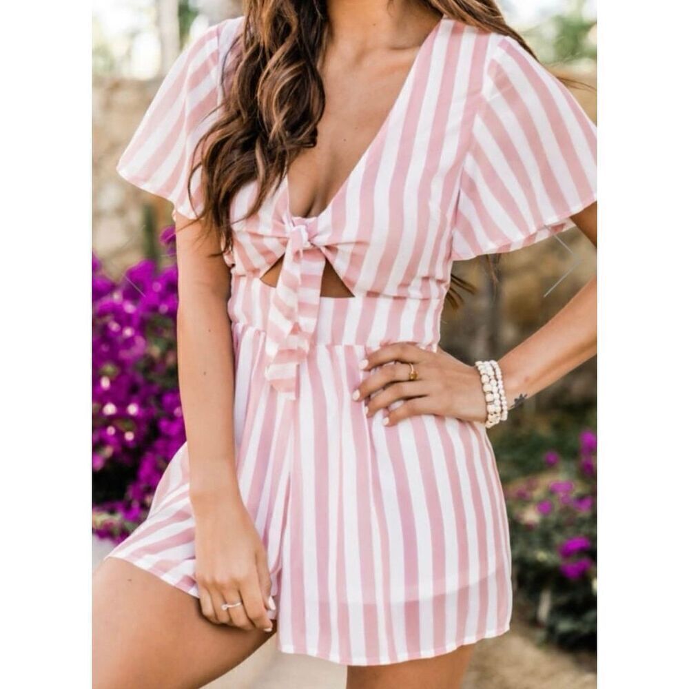 Pink Lily Women's Size Medium Barbiecore One Piece Romper Short Sleeve Skort